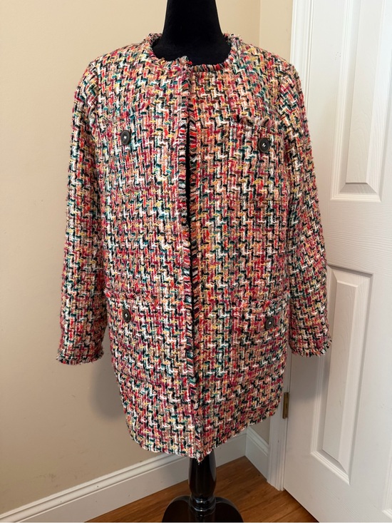 Talbots Jackets & Blazers - Talbots Multi Color Candy Tweed Fringe Topper Size 16